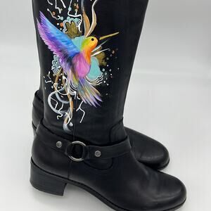 Artist Hand Painted Riding Boots Leather-Art to Wear Boho Size 7.5
